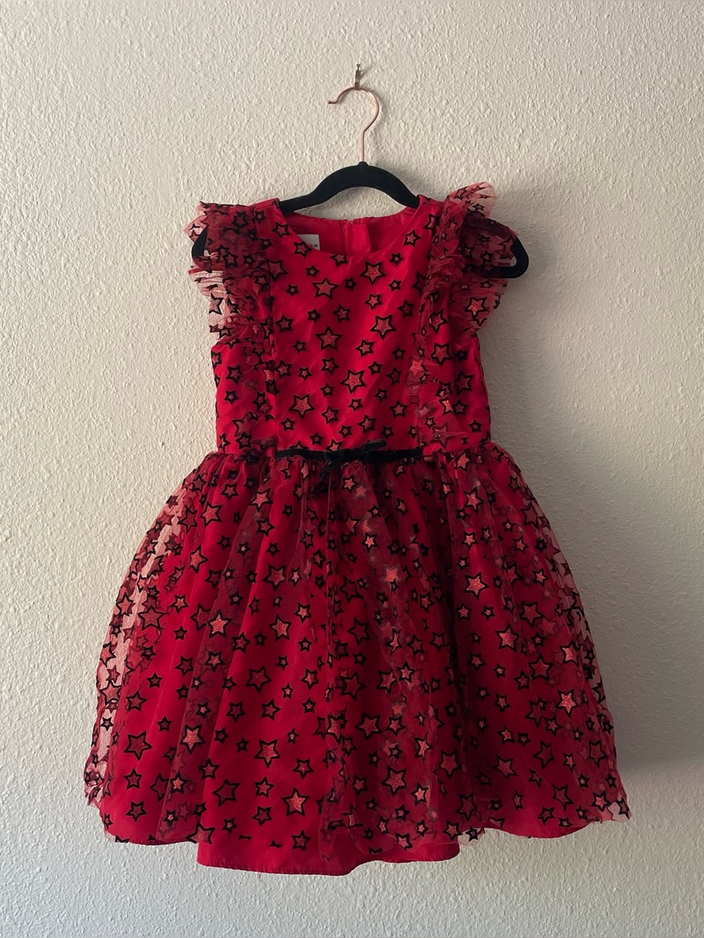 Pippa & Julie Girls Size 6 Red Star Tulle Party Dress Glitter Ruffle